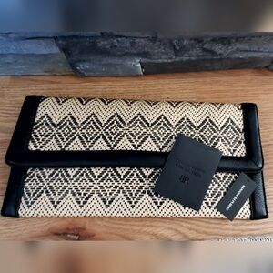 Banana Republic Boho Woven Rafia + Genuine Leather Clutch Handbag, NWT